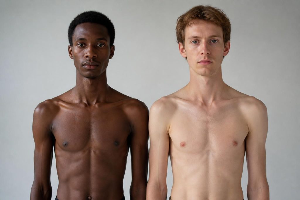 découvrez les différences physiologiques et les perceptions sociales entre les hommes maigres noirs et blancs, analysant l'influence des facteurs biologiques et culturels.